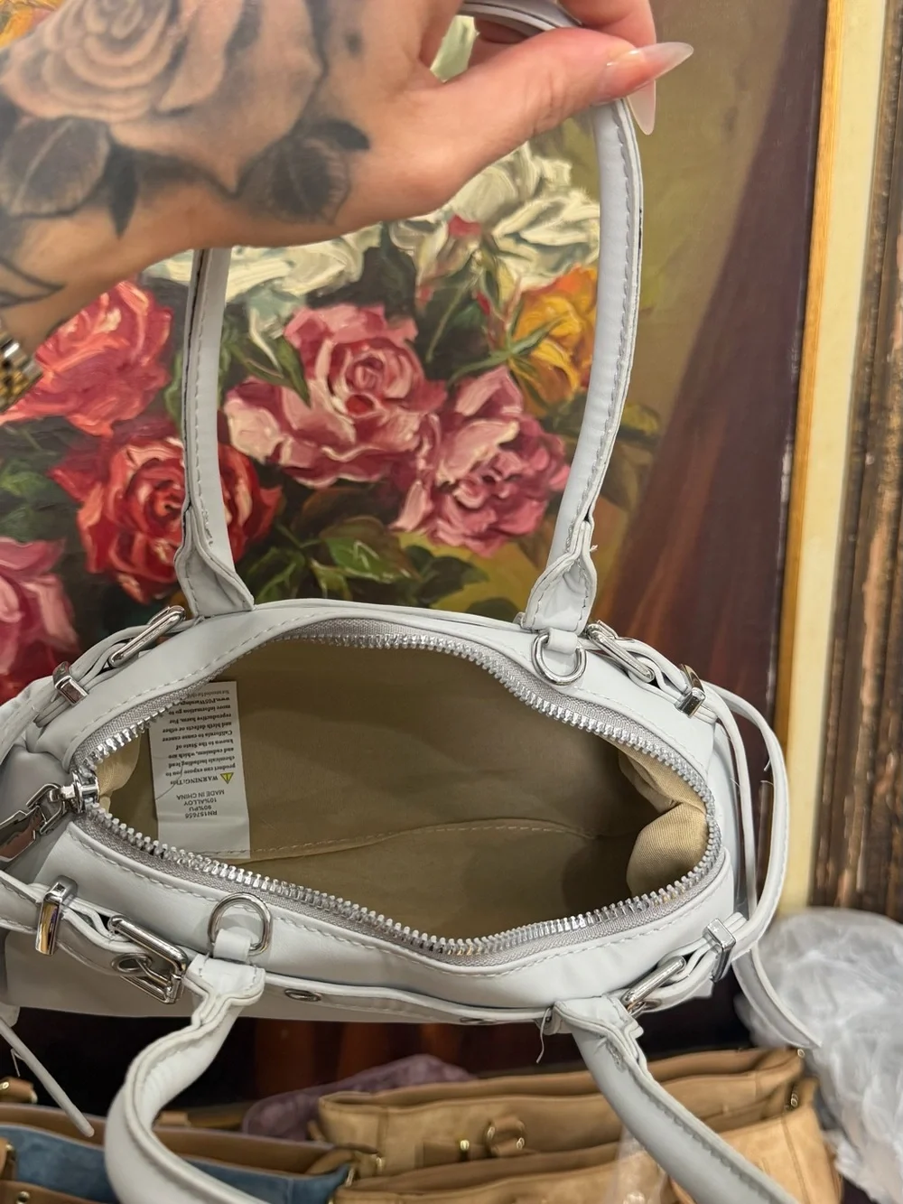 Classic Faux Leather Satchel Handbag- in light gray + extension for cross body